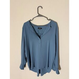 Premise Studio Blue Long Sleeve V Neck Henley Style Blouse Women's Size Medium
